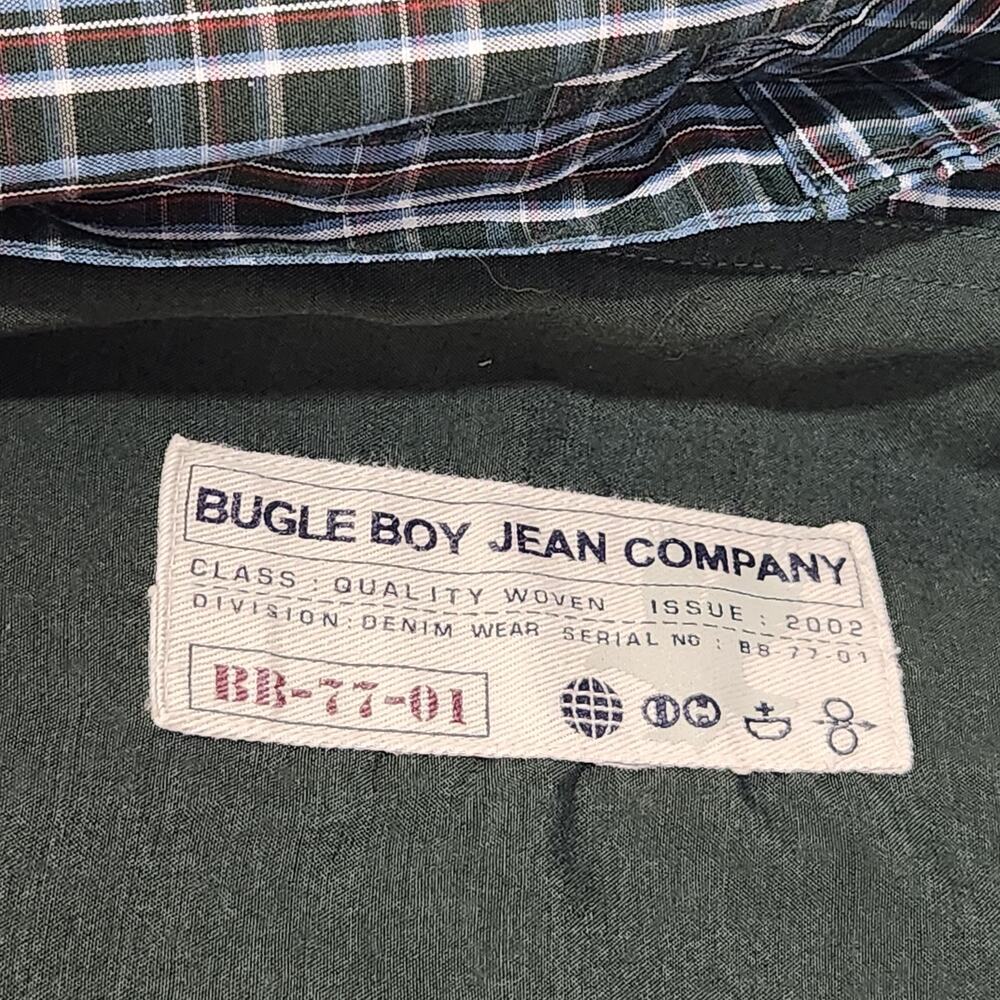 Vintage 2002 Bugle Boy Shirt Men's Size S Green Blue Plaid Sleeve Button Up Y2K - Picture 9 of 11
